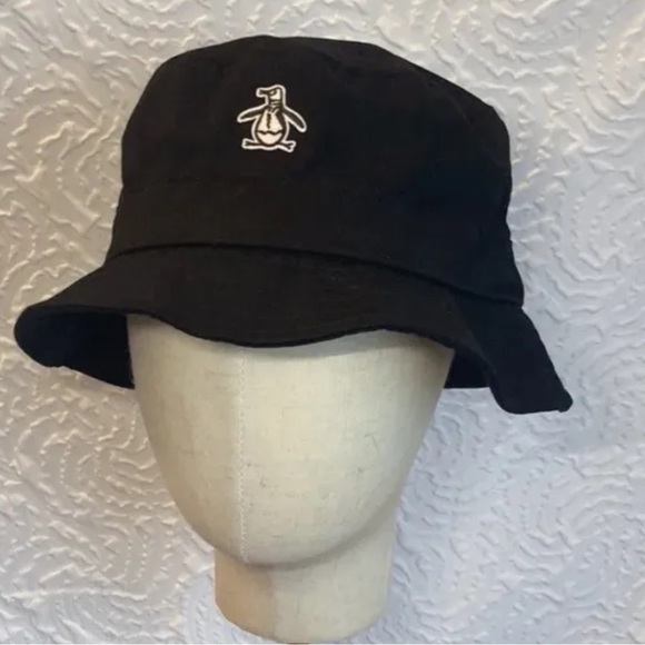 ORIGINAL Penguin Black Brushed Cotton Twill Bucket Hat w/ Logo New with Tags - Picture 1 of 14